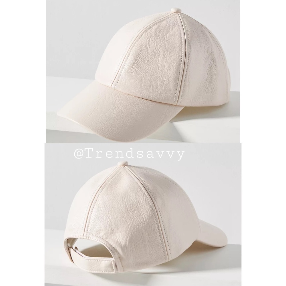 Anthropologie Wyeth Faux Leather Baseball Cap Ivory Adjustable Hat NWT